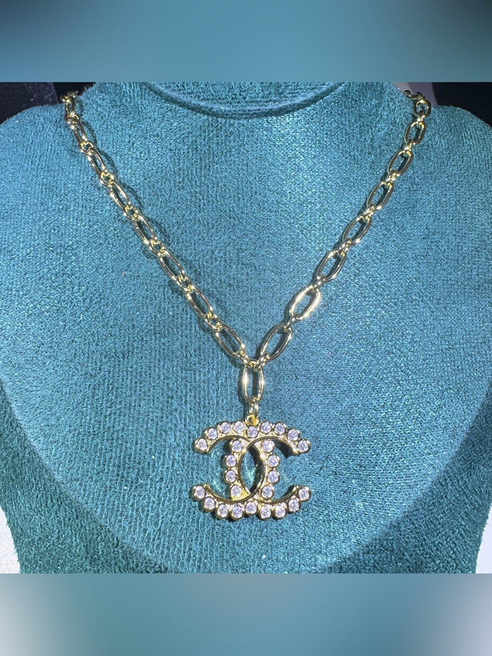 Gold CZ Statement Pendant Necklace Adjustable Length
